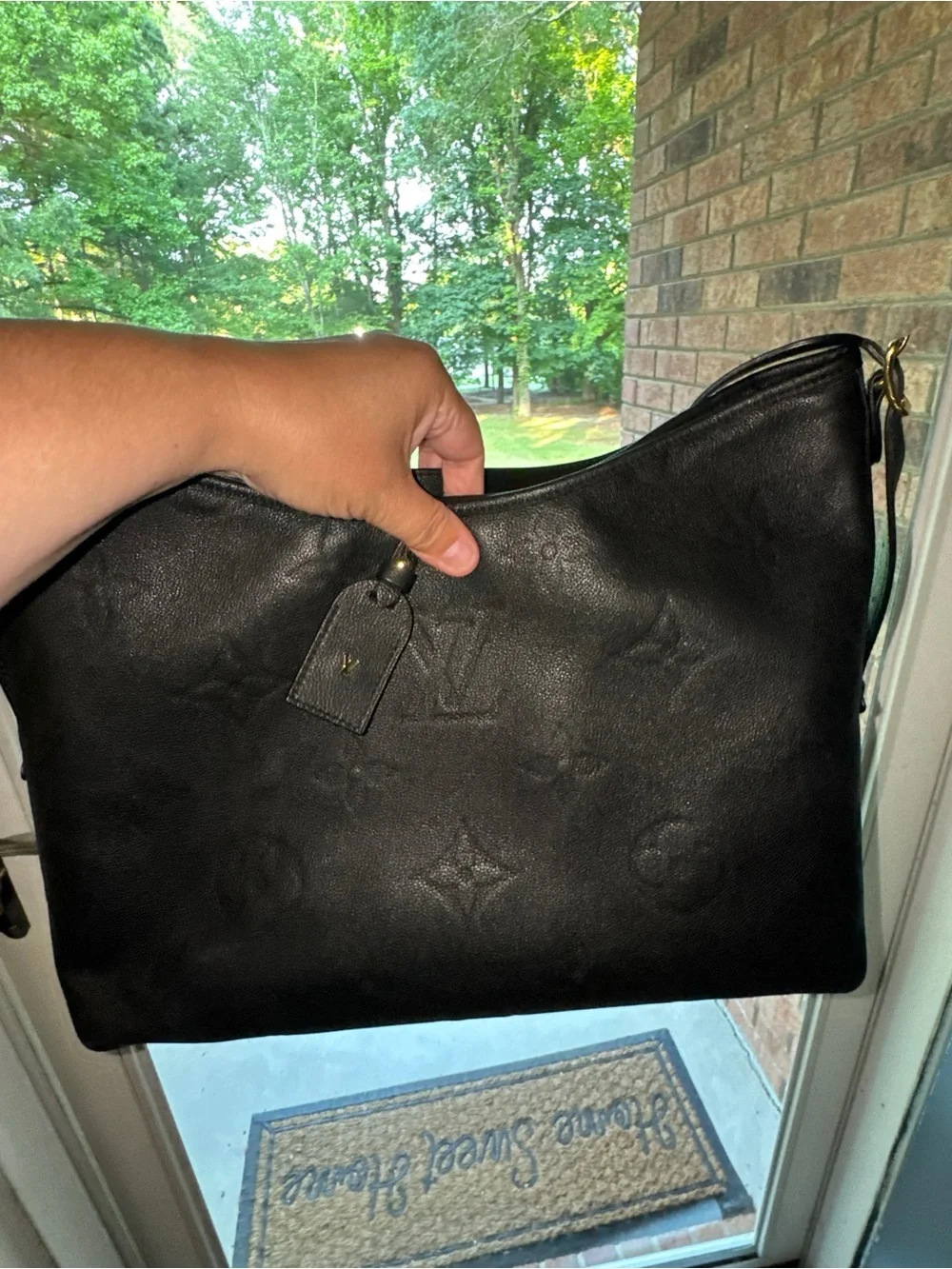 Inspired Black Embossed Hobo Shoulder Bag